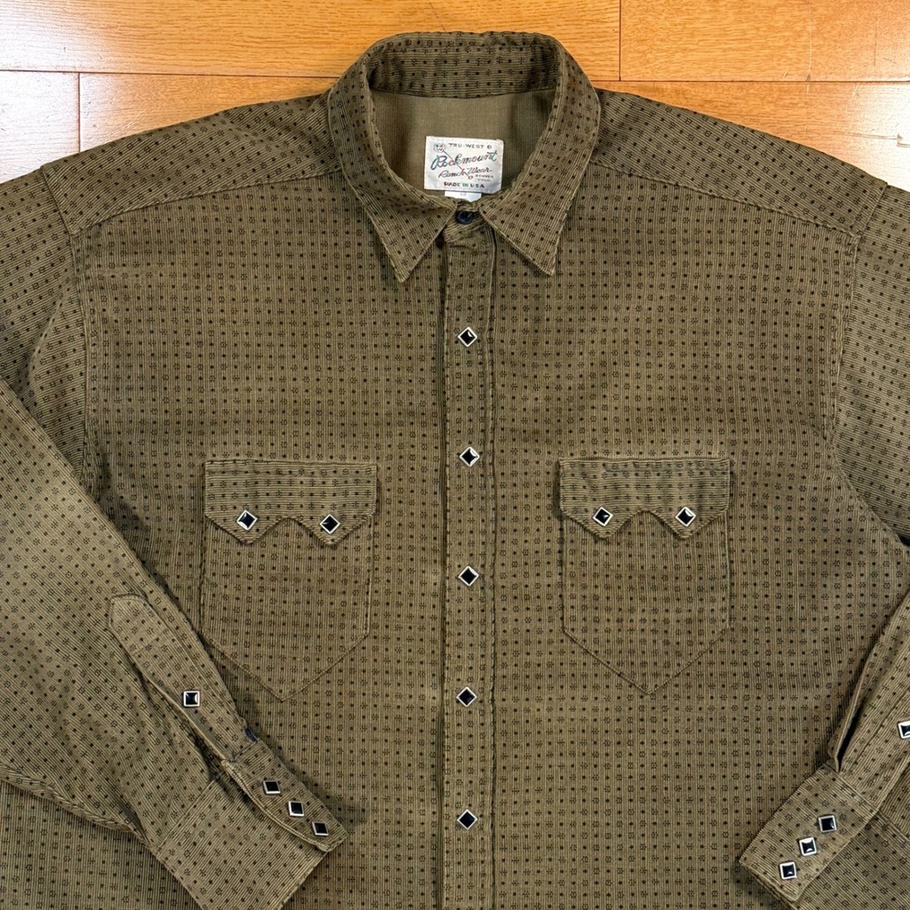 VTG 1950s Rockmount Ranch Wear Large Corduroy Western Shirt Diamond Snaps USA